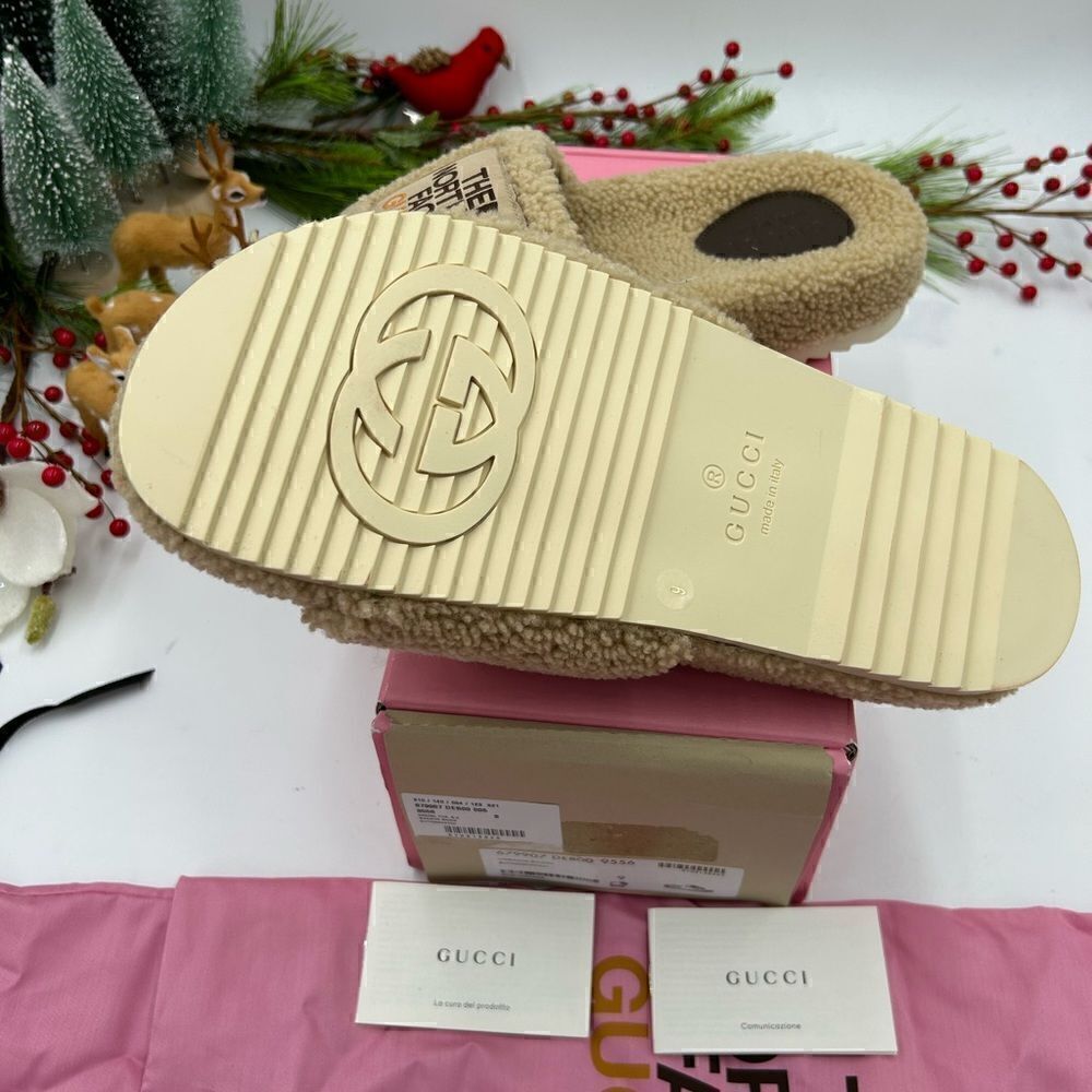 Men’s Gucci x Northface shearling slides size 9 made in Italy - Picture 6 of 8